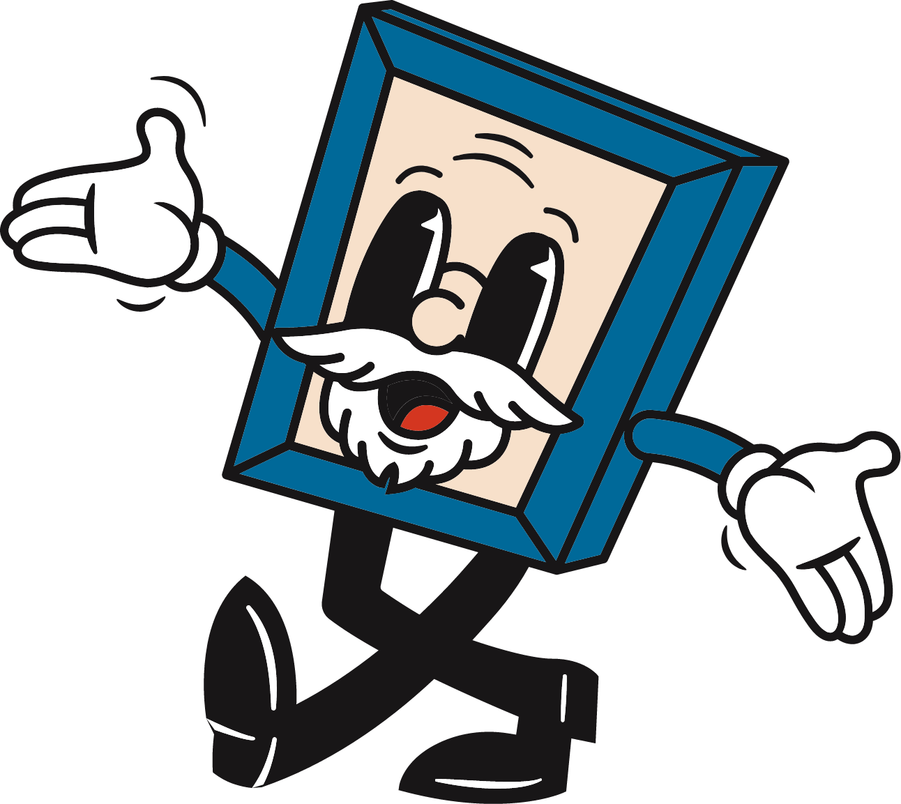 retro frame character designed to look like the owner, Bob Burch, with a white mustache and goatee